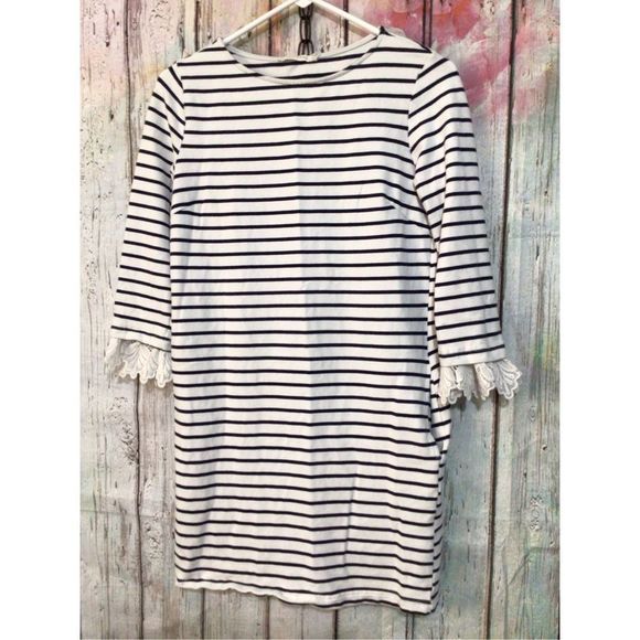 ELLISON Size Small Sweatshirt Dress with Lace Accents Black & White Striped ~ Po - Picture 1 of 11